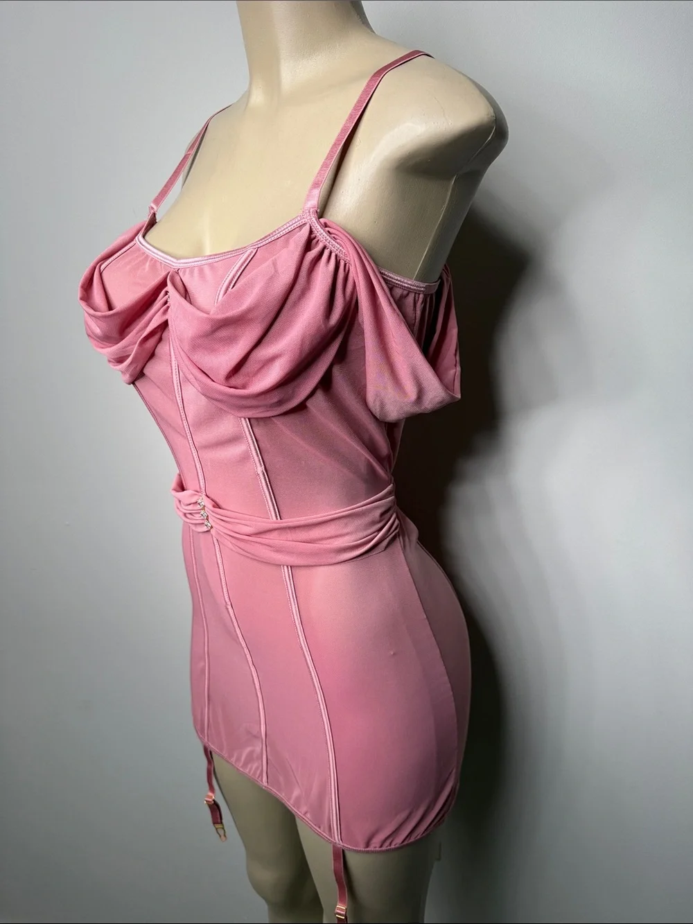 Pink Draped Bust Chemise with Garter Straps NWOT